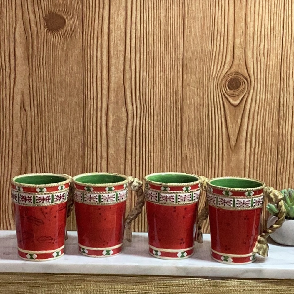 Studio Nova Woodland Holly Santa  Red and Green Ceramic Mug set of 4